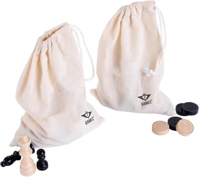 RFWR® Houten dam- en schaakbord set met luxe katoenen tasjes – Perfect cadeau