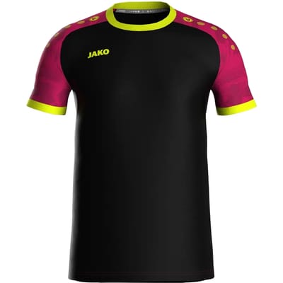 Jako Iconic Shirt Korte Mouw Kinderen - Zwart / Pink / Fluogeel | Maat: 116