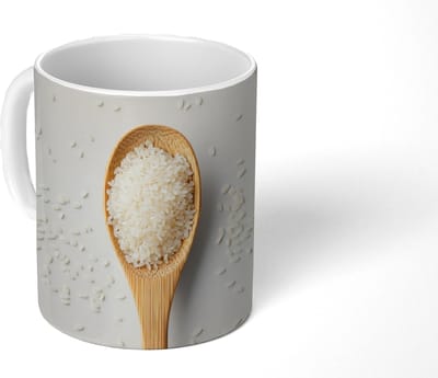 Mok - Koffiemok - Hout - Lepel - Rijst - Mokken - 350 ML - Beker - Koffiemokken - Theemok