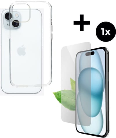Mobiparts Classic TPU hoesje geschikt voor Apple iPhone 15 met 1 Screenprotector van Gerecycled Gehard Glas - Transparant