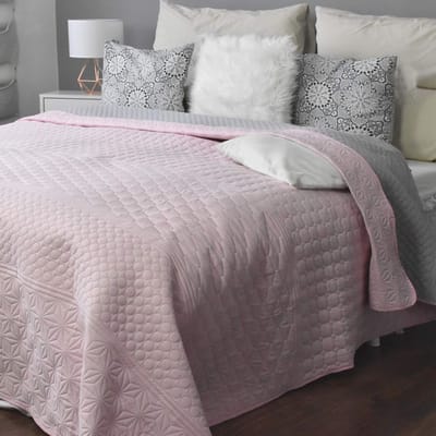 Omkeerbare Bedsprei XXL 240x260 cm - Oudroze Grijs Patroon | Zachte Plaid voor Bed en Bank