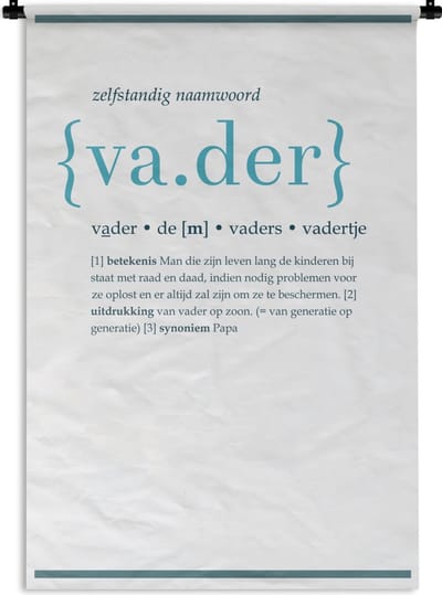 Wandkleed Vaderdag - Vaderdag cadeau voor hem met tekst - definitie Vader Wandkleed katoen 60x90 cm - Wandtapijt met foto