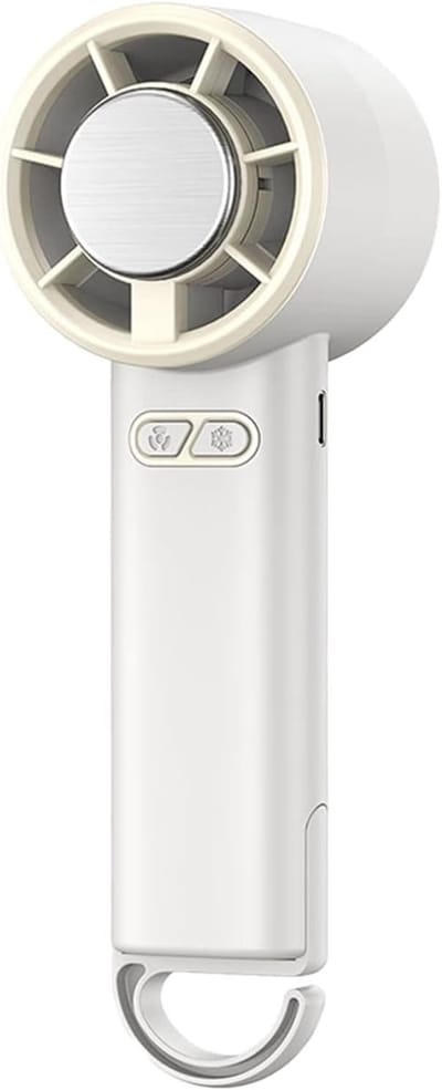 Draagbare Handmatige Koelventilator, Verstelbare Turbo Mini Ventilator, USB Oplaadbaar Met Ijskoeler, 12U Accudu Voor Dames & Heren, Wit