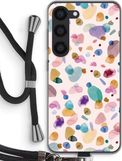 Case Company® - Hoesje met koord geschikt voor Samsung Galaxy S23 hoesje met Koord - Terrazzo Memphis - Telefoonhoesje met Zwart Koord - Bescherming aan alle Kanten en Over de Schermrand