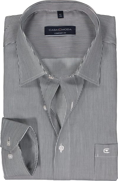 CASA MODA comfort fit overhemd - twill - zwart gestreept - Strijkvriendelijk - Boordmaat: 39
