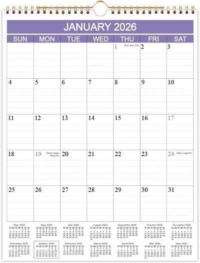 Wandkalender 2025 - Jaarkalender Planning - Dagelijkse Organisatie - Dikke Papier Kwaliteit - 21.5 x 28.9 cm - Paars