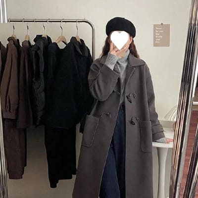 Manteau en laine japonaise à boutons corne pour femmes, nouveau manteau long en laine d'automne et d'hiver, petit homme 3XL gris