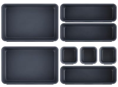 Set van 8 opbergdozen voor lades - 3 maten, verstelbare indeling, antislip bodem