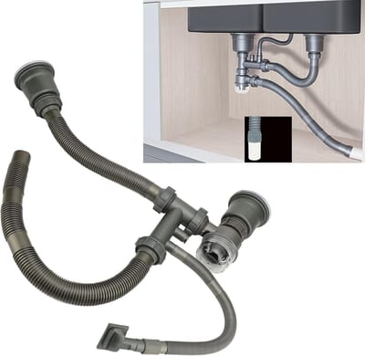 Gootsteen Afvoerset - Dubbele Spoelbak Afvoer - Keuken Badkamer - Flexibele Verstelbare Pijp - 61 cm Lengte