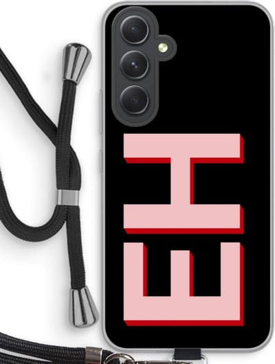 Gepersonaliseerd - Case Company® - Hoesje met koord geschikt voor Samsung Galaxy A54 hoesje met Koord - Monogram - Telefoonhoesje met Zwart Koord - Bescherming aan alle Kanten en Over de Schermrand
