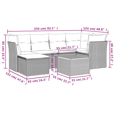 vidaXL - 7-delige - Loungeset - met - kussens - poly - rattan - beige