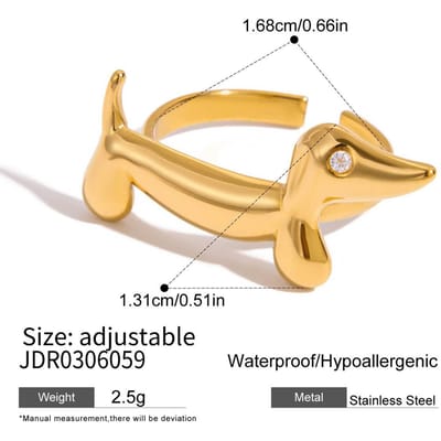Schattige Minimalistische Goudkleurige Roestvrij Staal Zirconium Geometrische Lijn Dachshund Puppy Kitten Verstelbare Openingsring Voor Dames Sieraden resizable beige