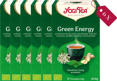 Yogi Tea Green Energy - Biologische Groene Thee met Guarana, Citroen en Munt voor Natuurlijke Energie en Vitaliteit - Tray van 6 Stuks