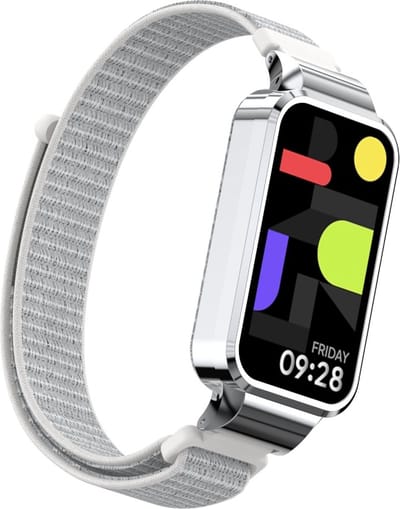 Strap-it Nylon bandje met klittenbandsluiting - geschikt voor de Xiaomi Smart Band 9 Active (zeeschelp grijs)