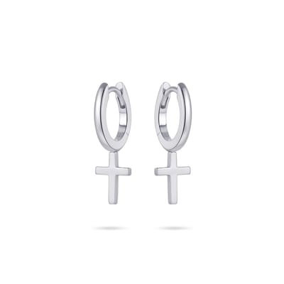 Jewels Inc. - Oorringen - Glad met scharnier en beweegbare Kruis - 9mm x 6mm - 13.5mmØ - Gerhodineerd Zilver 925