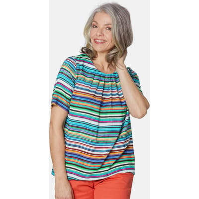 Helder gekleurde, gedessineerde blouse met charmante details - meerkleurig / gestreept - Gr. 38 van Goldner Fashion