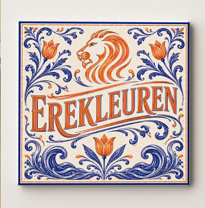 Leeuw Aquarel Decoratieve Tegel – Oranje Blauwe Bloemen Keramische Wandtegel – EreKleuren Artistieke Woondecoratie Tegel – Vintage Nederlandse Stijl Cadeau