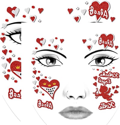 2 Bladen Gezichts Tattoos voor Carnaval, Neppentattoos in Rood en Wit, Perfect voor Kostuums en Feestjes, Geschikt voor Volwassenen en Kinderen