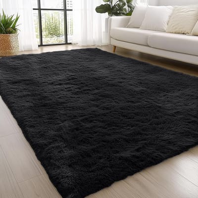 Olanly Pluche Tapijt - Zwart - Hoge Pluis - Geschikt Voor Woonkamer En Slaapkamer - 122x183 cm - Rechthoekig