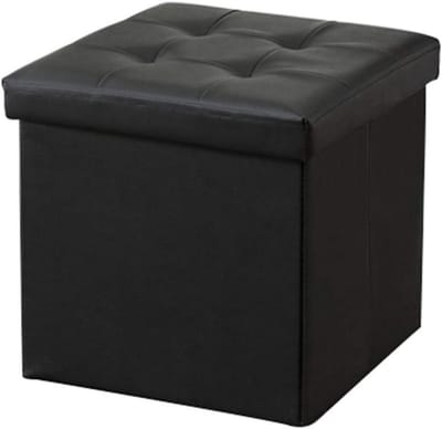 Opbergkruk - Voetenbank poef - Extra zitplaats - Opvouwbaar design - 38 x 38 x 38 cm - Zwart