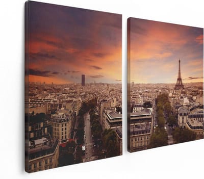 Artaza Canvas Schilderij Tweeluik Skyline Parijs Met Eiffeltoren - 120x80 - Foto Op Canvas - Canvas Print