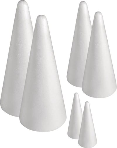 Rayher Piepschuim vorm/figuur spitse kegels - set van 6x - wit - H12/21/28 cm - Hobby materialen