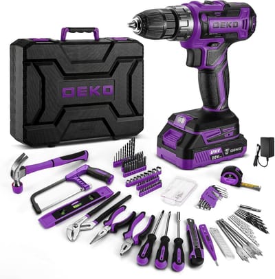Gereedschapskoffer Accu - Reparatieset Boormachine - Thuisklus Klussen - 186 Delig - 20 Volt - Paars