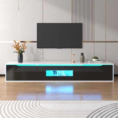 Gutent TV-standaard, Zwart-Wit Kleurenschema, Hoogglanzende Afwerking met kleurveranderende LED-verlichting