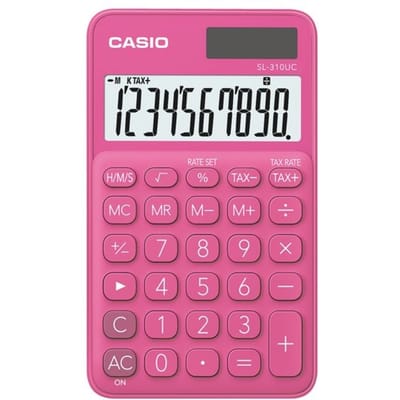Casio SL-310UC-RD - Zakrekenmachine - 10-cijferig display - Zonne- en batterijvoeding - Rood