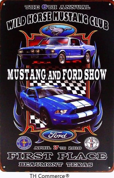 METALEN WANDBORD - MUSTANG - WILD HORSE CLUB - WANDDECORATIE - RECLAMEBORD - MUURPLAAT - VINTAGE - RETRO - TEKST - DECORATIEBORD - NOSTALGIE ART - 30x20 cm - TH Commerce® - nr 7952