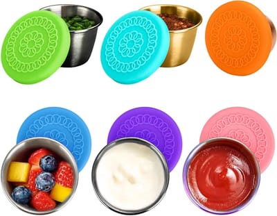 Set van 6 RVS Saus- en Dressinghouders met Deksel, 70ml - Ideaal voor Lunchbox, Picknick en Keukenopslag