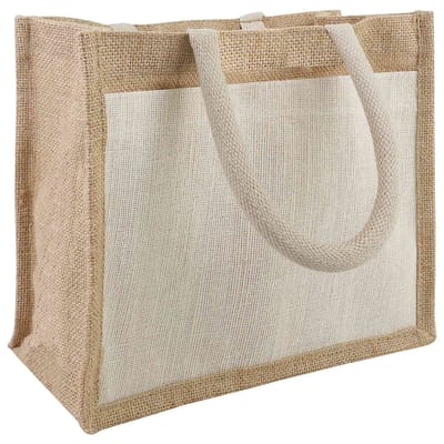 vidaXL - Jute - Handtassen - met - Pocket - 10 - Natuurlijk - en - Wit - 26 - x - 22 - x - 14 - cm