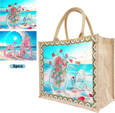 Tas met 2 paintings - HBD314 - Fiets op strand - diamond painting - compleet pakket - Diamond painting by Wietske