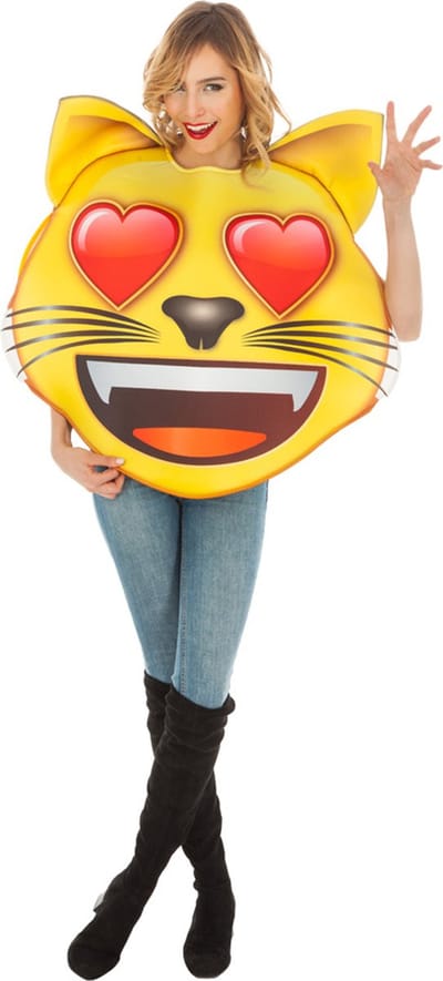 Chaks - Loving Cat Emoji Kostuum - Geel - One Size - Carnavalskleding - Verkleedkleding