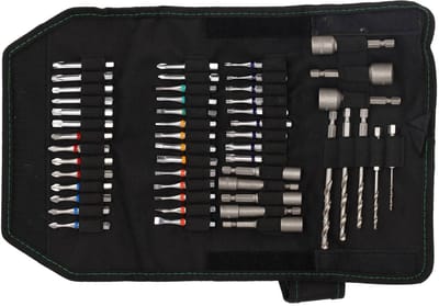 Haupa Ratelschroevendraaierset FlexBagPro met 37 Safety Bits, Doppen en Boren in Nylon Tas 51-delig - FlexPlus ratelschroevendraaier - Kleurgecodeerde torsie-bits (50 mm) - Bits voor Torx (met gat), Hex, PH, PZ, sleuf, vierkant, PZ/FL en PH/FL
