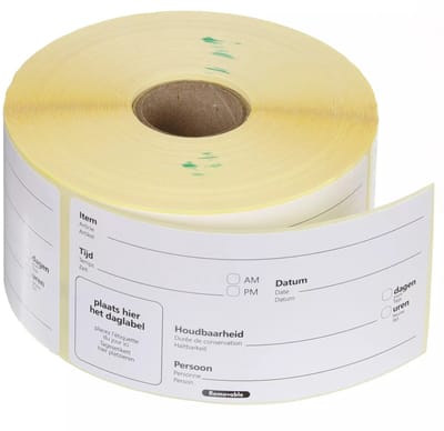 HENDI Herbruikbare voedselveiligheid stickers “Te gebruiken tot” 100x50 mm met notitieruimte meertalig 500 per rol