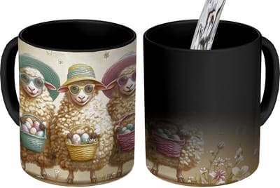 Magische Mok - Foto op Warmte Mokken - Koffiemok - Schaapjes - Eieren - Bloemen - Zonnebril - Magic Mok - Beker - 350 ML - Theemok
