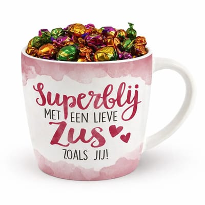 Keramische Mok - Porselein - Zus - Toffeemix - Zijden lint: "Speciaal voor jou"