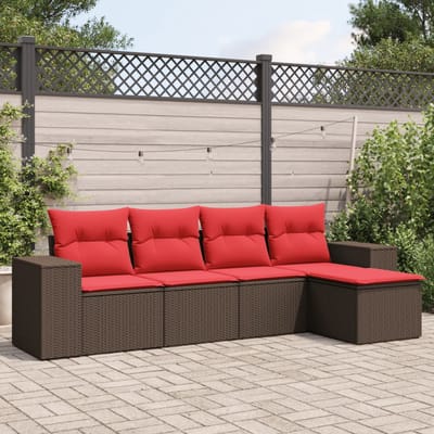 vidaXL - 5-delige - tuinbankset - met - kussens, - bruin - polyrotan