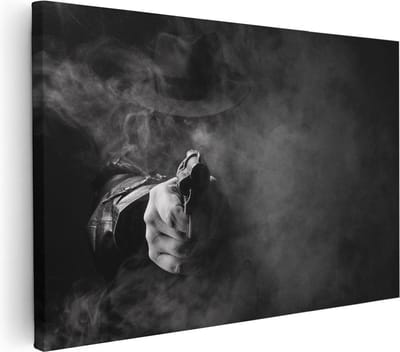 Artaza Canvas Schilderij Gangster - 30x20 cm - Klein - Muurdecoratie Maffia - Wanddecoratie Man - Schilderijen Op Canvas