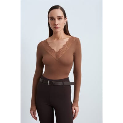 Slim Fit V-hals Kanten Blouse