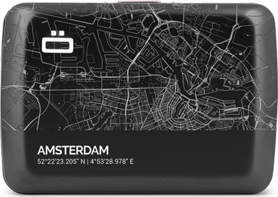 Ogon Designs Stockholm V2 RFID Creditcardhouder - V2.0 Smart Case - Aluminium - Zwart - City Map - Amsterdam