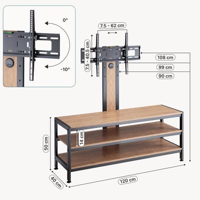 TV-beugel Stockholm met TV meubel 120x40x90/99/108 cm zwart en eikenkleurig pro.tec