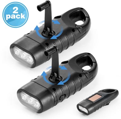 YONO Opwindbare Zaklamp - 2 Stuks - LED Knijpkat met Dynamo Opwindbaar - Oplaadbare Batterij - Handmatig Opwinden - Waterdichte Noodverlichting - Noodpakket - Zwart