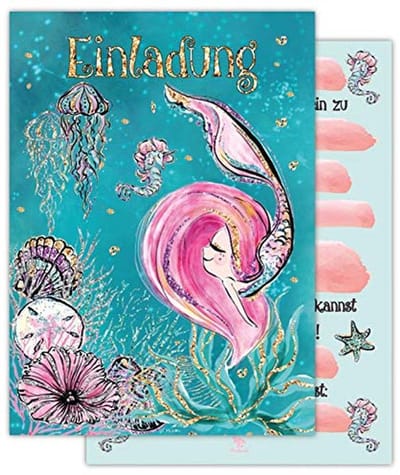 Uitnodigingskaarten voor Kinderverjaardag | Zeemeermin en Eenhoorn Thema | Roze en Vrolijk