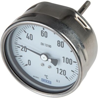 -40 tot +40°C Petrochemische RVS Bimetalen Thermometer 100mm Behuizing 100mm Dompelbuis Achteraansluiting - TBLRSH-55-100-100-G-65