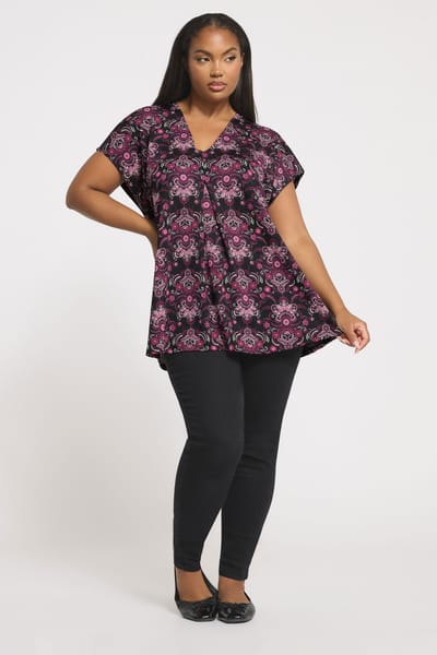 Yours Zwarte Paisley Print Geplooide Top Size 42