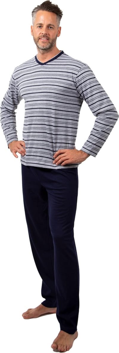 Amantes Pyjama Heren grijs streep/navy - V Hals - Maat M