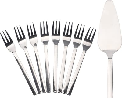 Excellent Houseware taartschep incl. 8 gebaksvorkjes - rvs - 23 cm