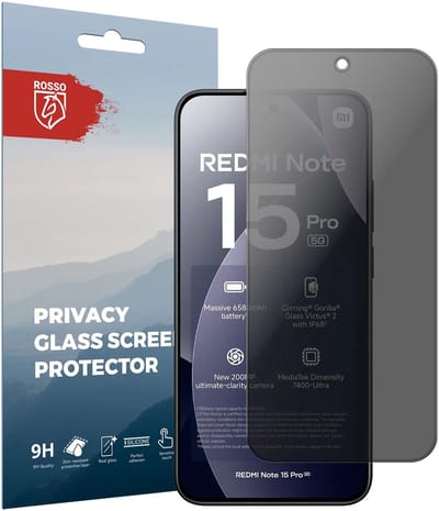 Rosso Privacy Screen Protector Geschikt voor Xiaomi Redmi Note 15 Pro 4G - 9H Gehard Glas - Case Friendly Tempered Glass - Eenvoudige Installatie